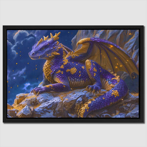 a painting of a dragon sitting on a rock