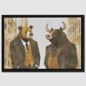 a painting of two bears dressed in suits