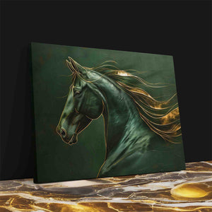 a painting of a horse on a green background