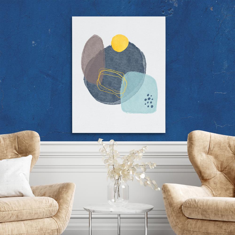 a painting with a blue circle and a yellow circle on it