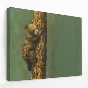 a painting of a bear climbing a tree