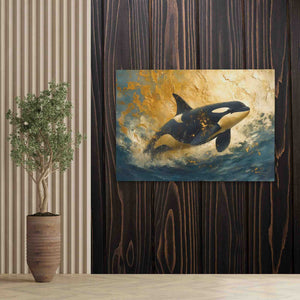 a painting of an orca jumping out of the water