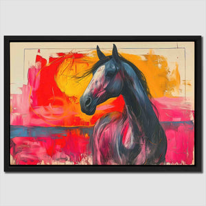 a painting of a horse in a black frame