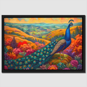 a painting of a peacock in a field