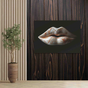 a painting of a woman's lips on a wall