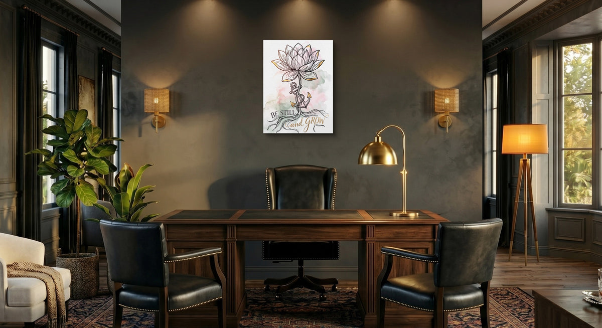 Be Still And Grow — be still and grow office interior with desk 1port flush print