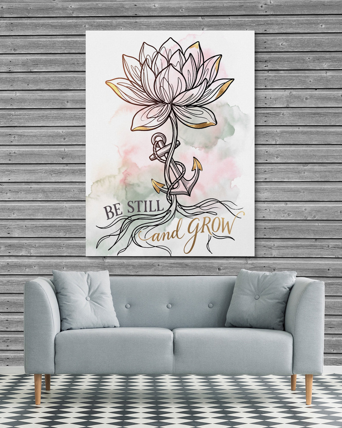Be Still And Grow — be still and grow psd grey wood checkers couch 1port flush print
