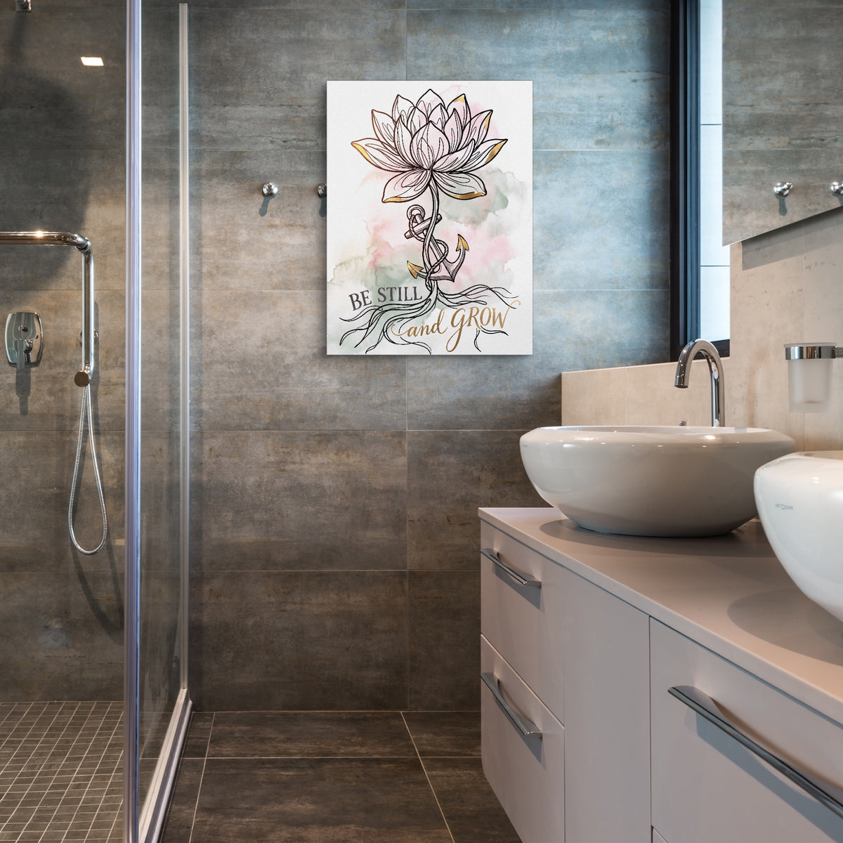 Be Still And Grow — be still and grow sq bathroom 1port flush print