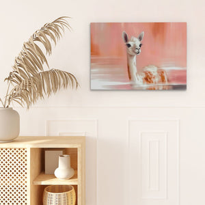 a painting of a baby deer in a pink room