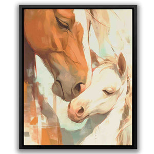 a painting of two horses with their heads touching each other