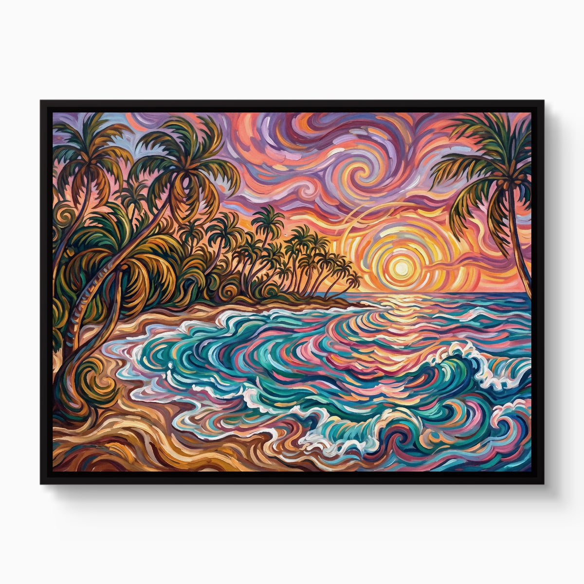 Beach Sunset Swirls — beach sunset swirls white studio framed black