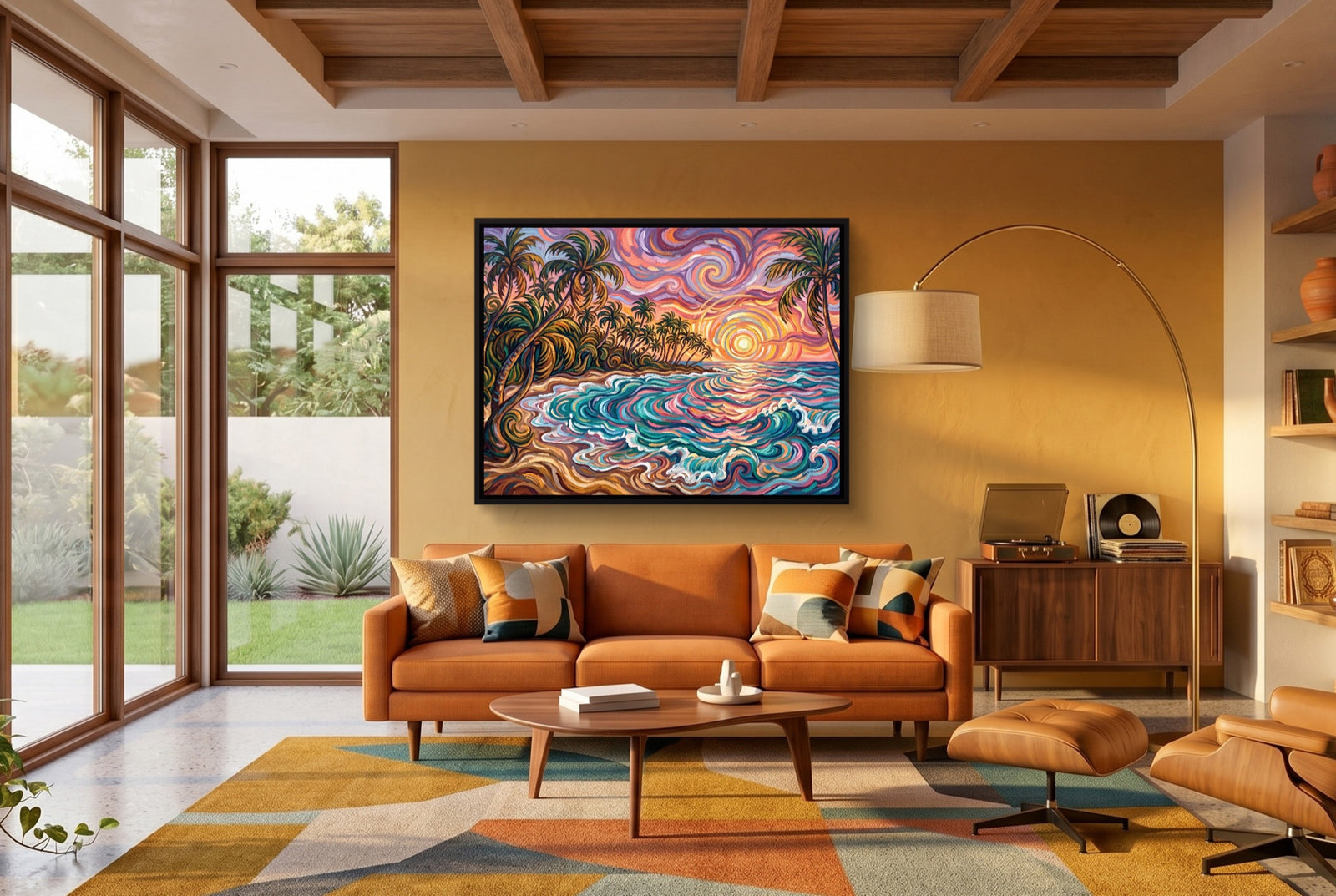 Beach Sunset Swirls — beach sunset swirls white studio framed black