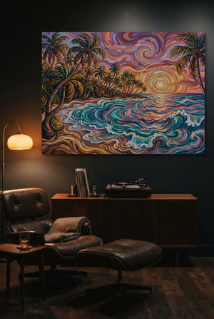 Beach Sunset Swirls — beach sunset swirls p indoor living room scene 1land flush print