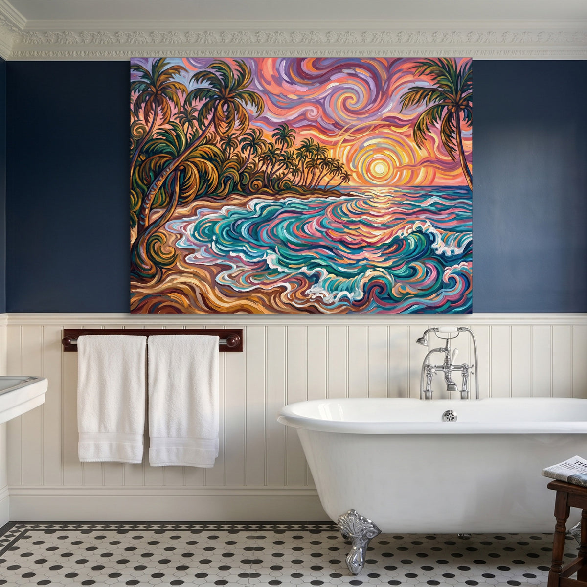 Beach Sunset Swirls — beach sunset swirls sq blue bathroom 1land flush print