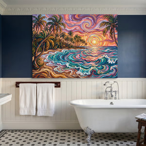 Beach Sunset Swirls — beach sunset swirls sq blue bathroom 1land flush print