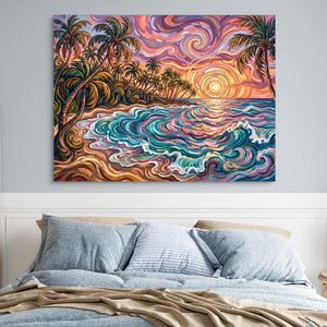 Beach Sunset Swirls — beach sunset swirls sq blue bedroom 1land flush print