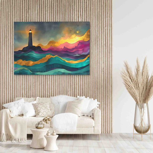 Beacon of Hope - Lighthouse Sunset Canvas Art - Luxury Wall Art