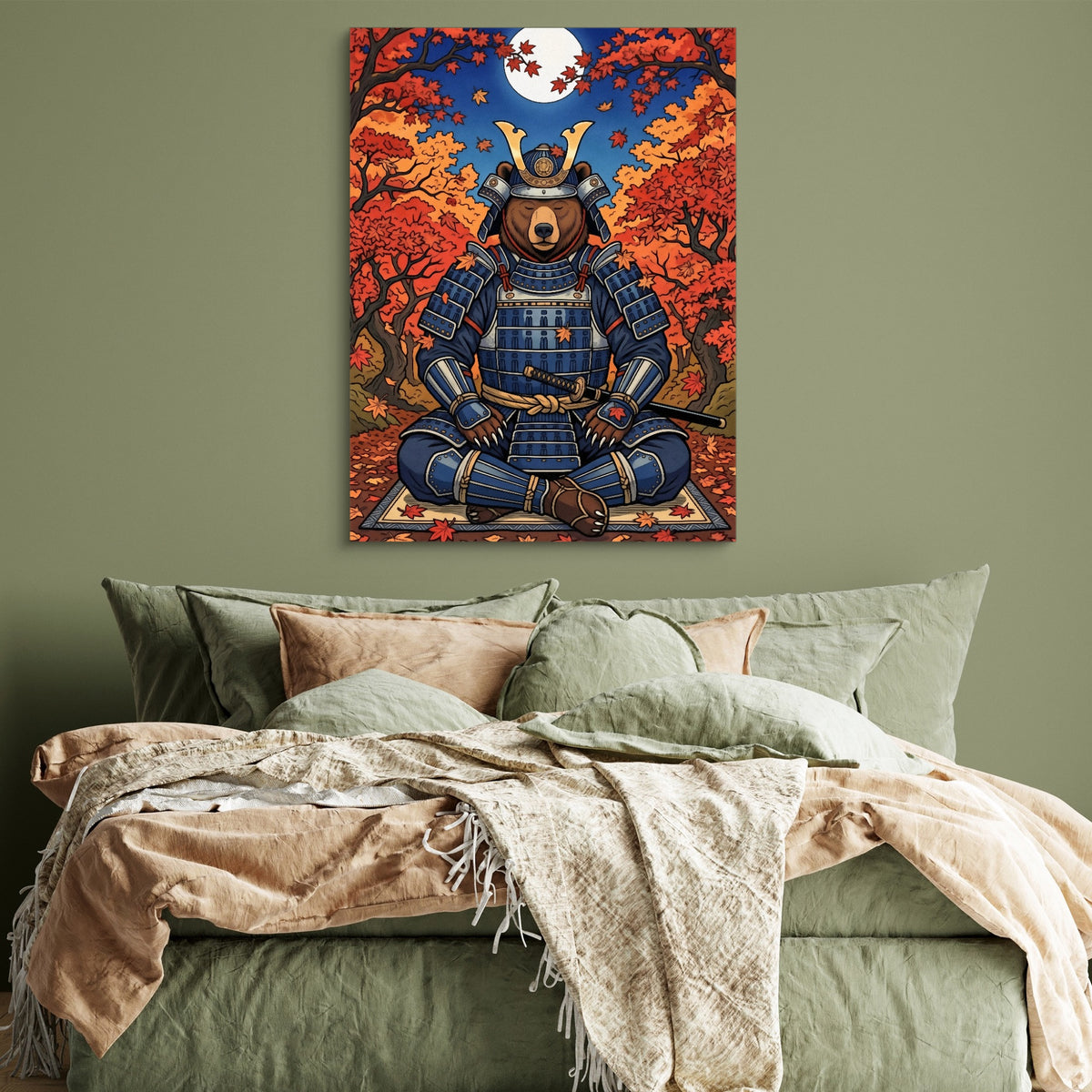Bear Autumn Samurai — bear autumn samurai sq green bedroom 1port flush print