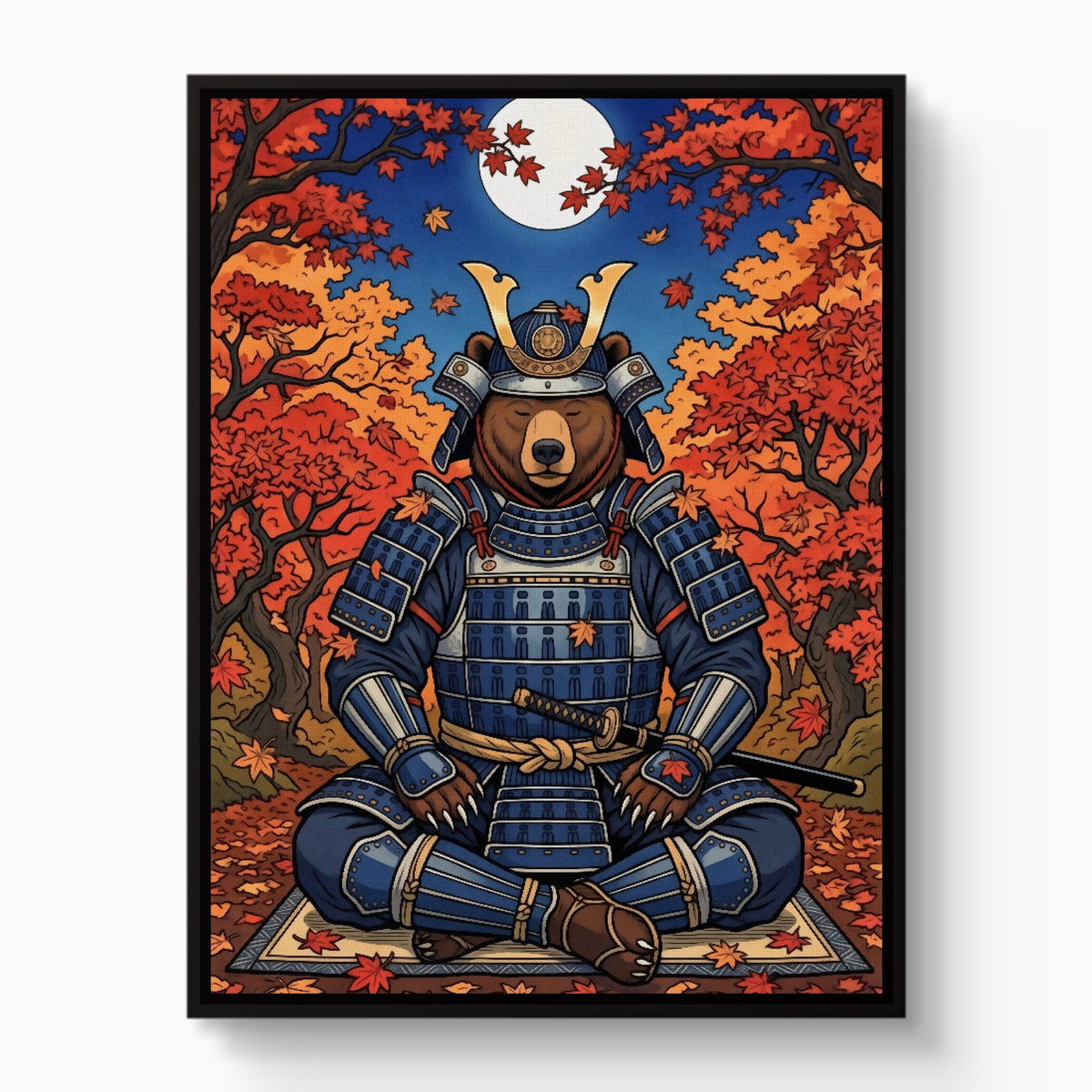 Bear Autumn Samurai — bear autumn samurai white studio framed black
