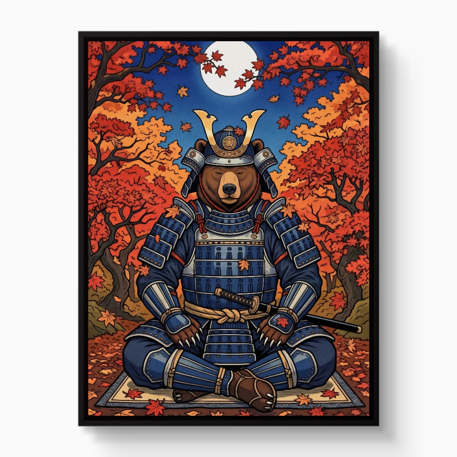 Bear Autumn Samurai — bear autumn samurai white studio framed black