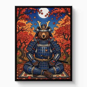 Bear Autumn Samurai — bear autumn samurai white studio framed black