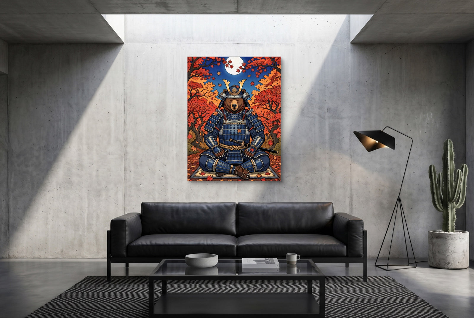 Bear Autumn Samurai — bear autumn samurai white studio framed black