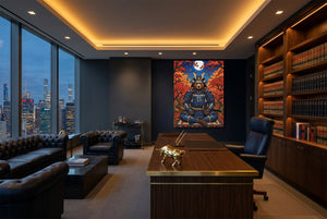Bear Autumn Samurai — bear autumn samurai office with city view 4 1port flush print