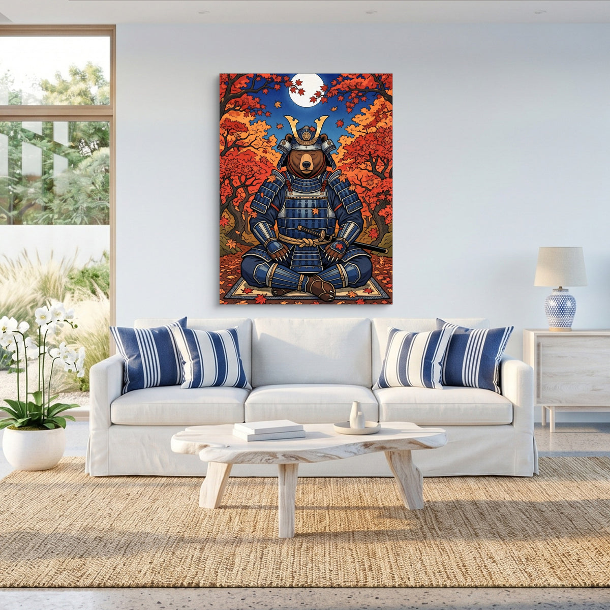 Bear Autumn Samurai — bear autumn samurai sq beach house 1port flush print
