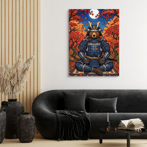 Bear Autumn Samurai — bear autumn samurai sq black couch and wood walls 1port flush print