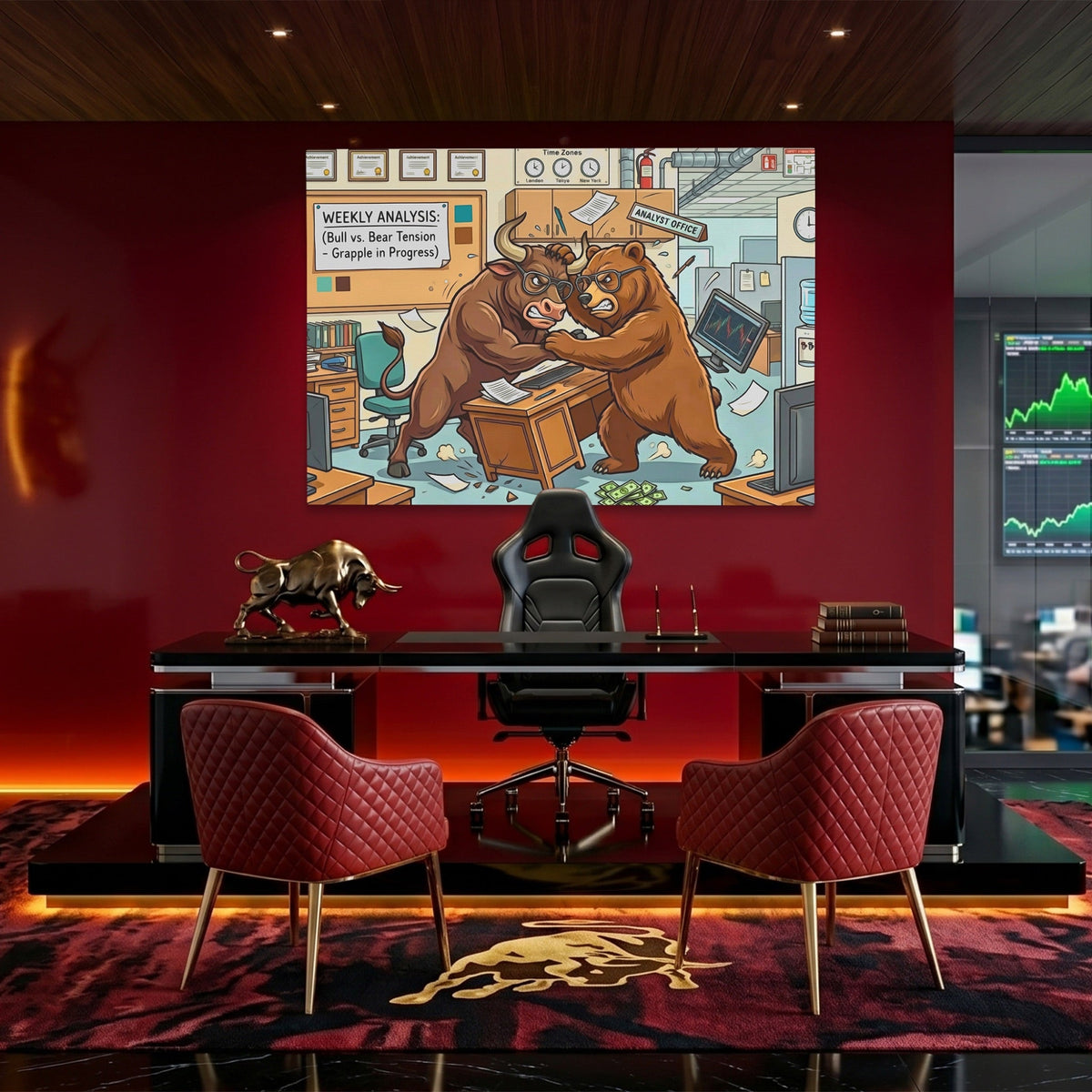 Bear Bull Office Grapple canvas wall art, room view