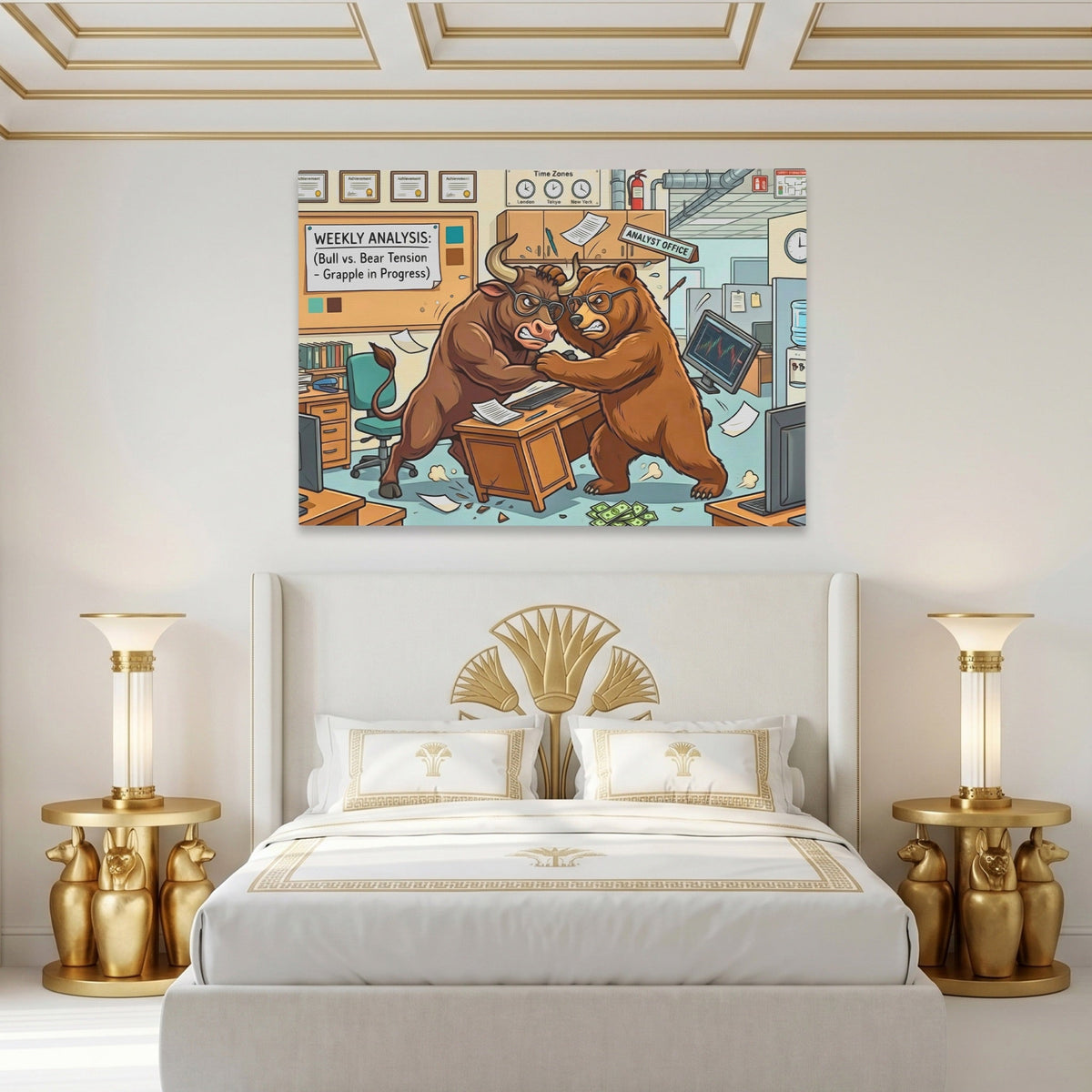 Bear Bull Office Grapple canvas wall art, room view