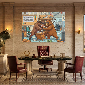 Bear Bull Office Grapple canvas wall art, room view