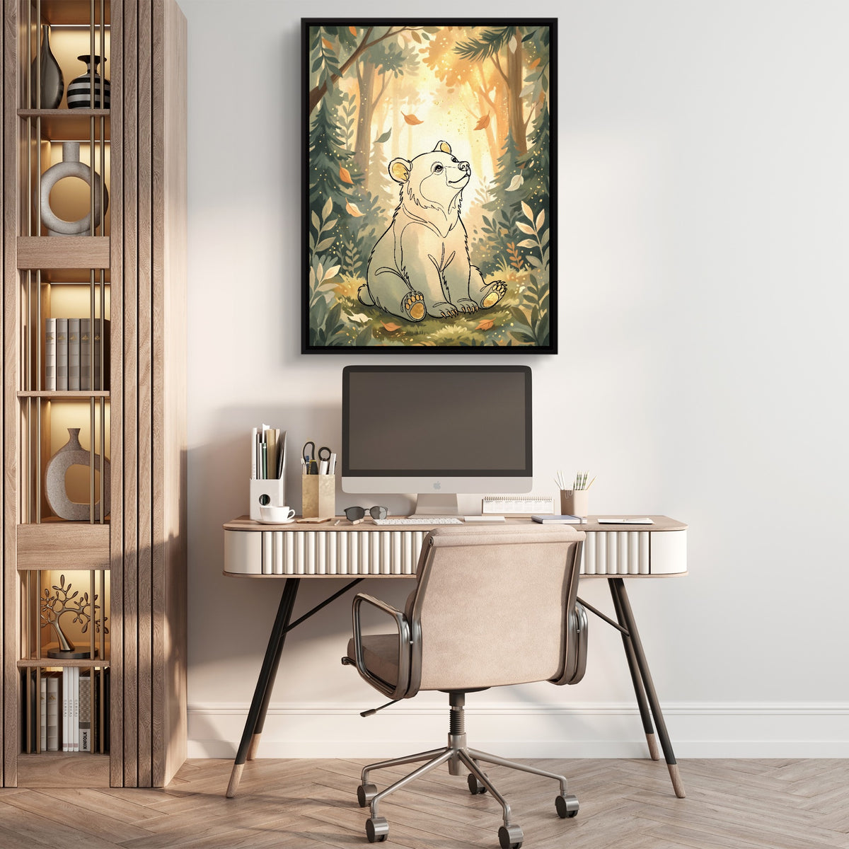 Bear Forest Light — bear forest light sq beige office 1port framed black