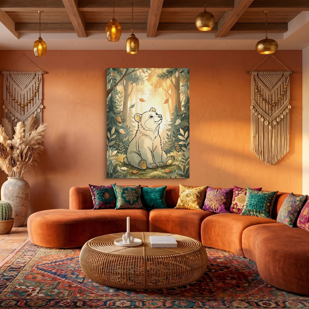 Bear Forest Light — bear forest light sq boho living 1port flush print
