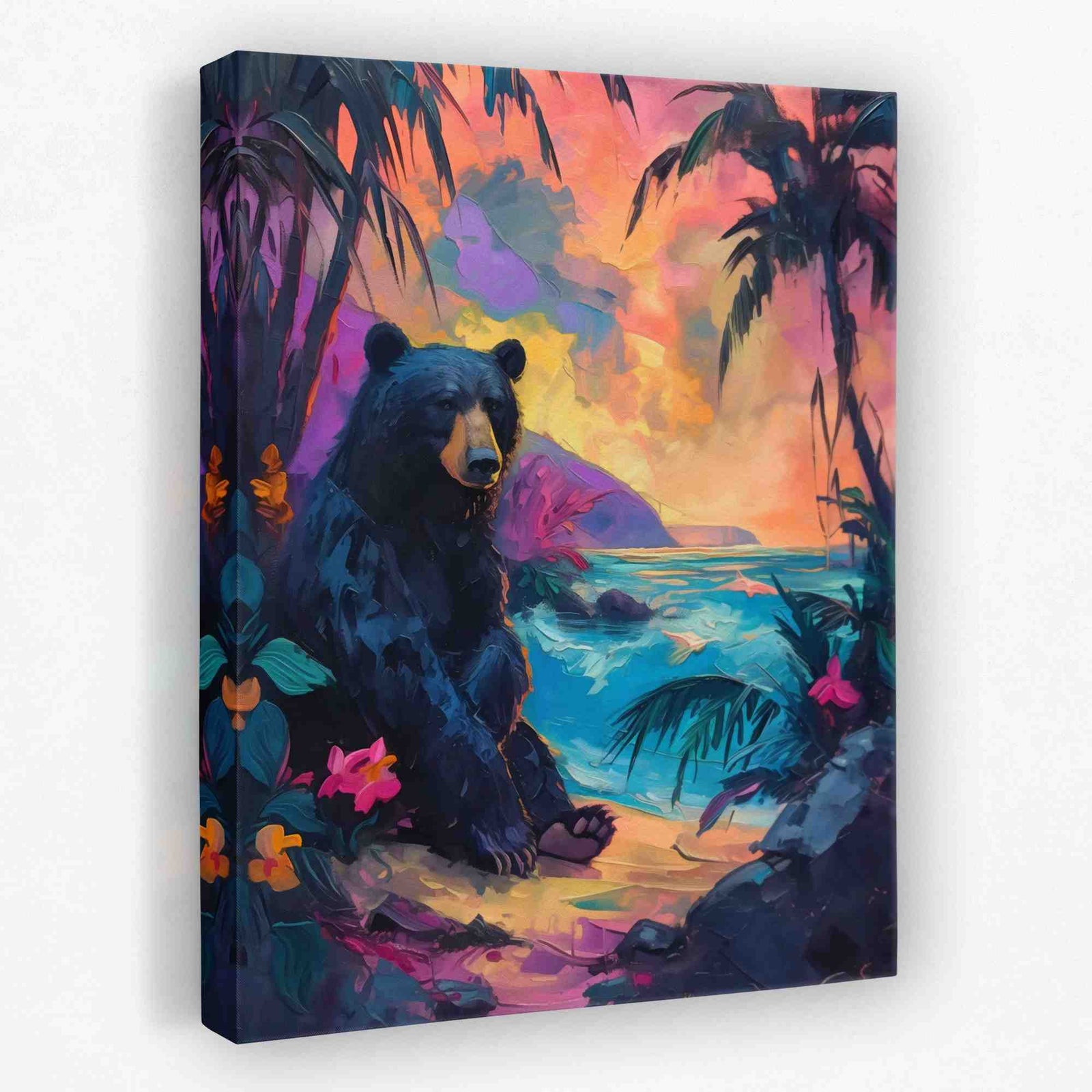 Bear in Paradise - Beach Canvas Wall Art