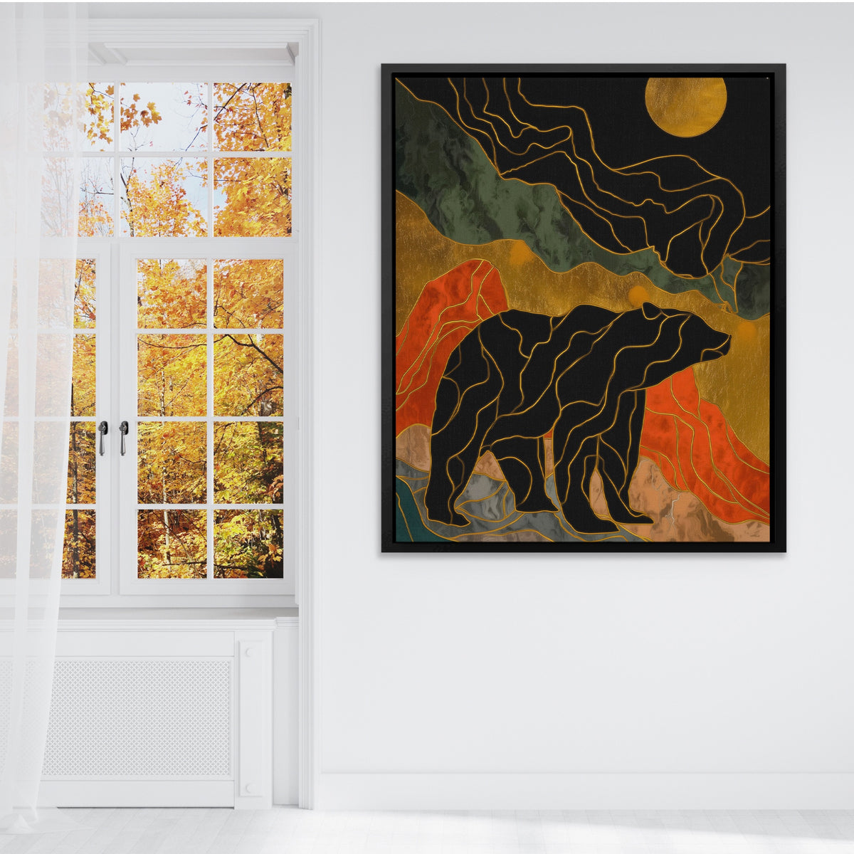 Bear Moonrise Silhouette — Bear Moonrise Silhouette Fall Outside Wall Mockup 42