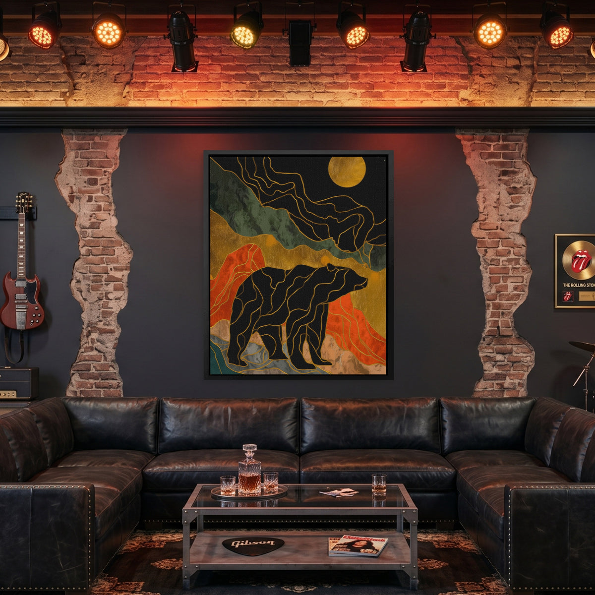 Bear Moonrise Silhouette — Bear Moonrise Silhouette Man Cave Guitar Port 127
