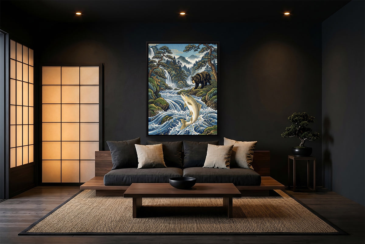 Bear Salmon Stream — bear salmon stream modern minimalist living room 2 1port framed black
