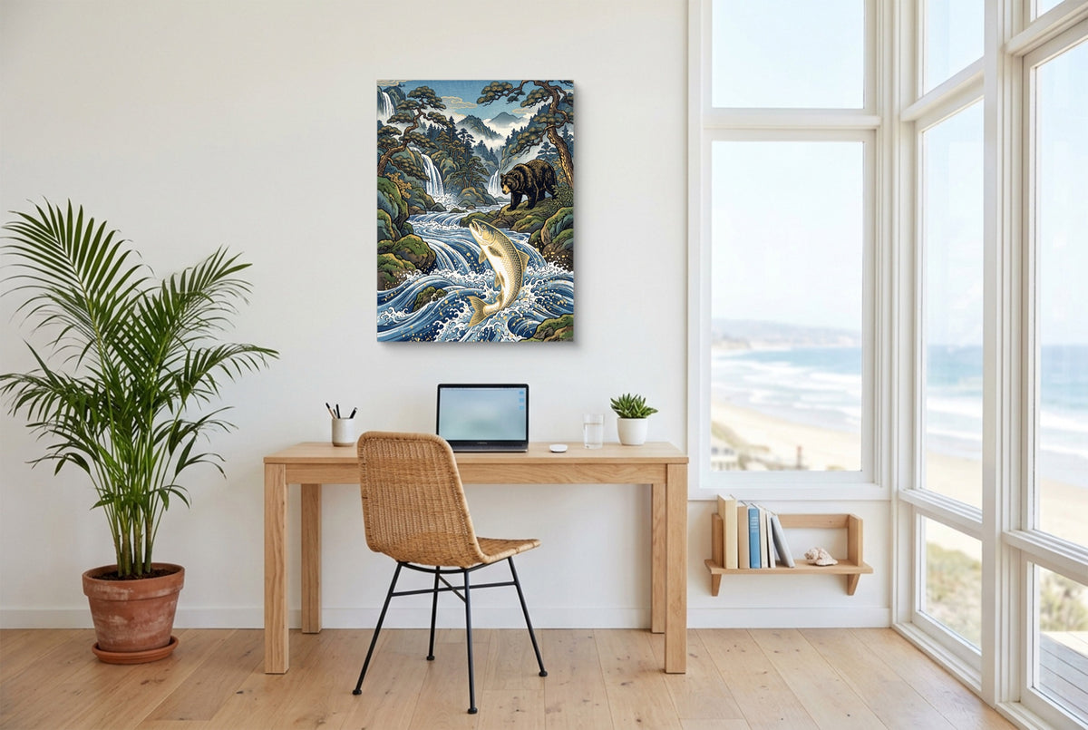 Bear Salmon Stream — bear salmon stream office space with desk chair 1port flush print