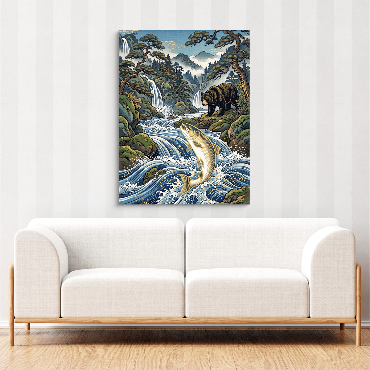 Bear Salmon Stream — bear salmon stream sq cute couch cbrown couch 1port flush print