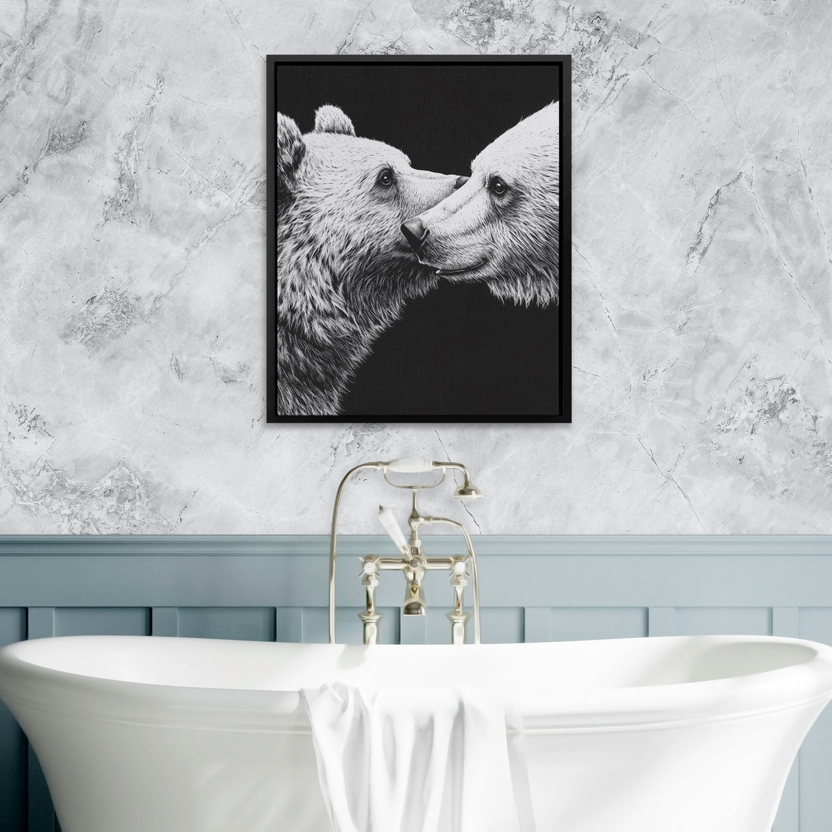 Bears Monochrome Embrace — Bears Monochrome Embrace Bathtub Granite Wall 21