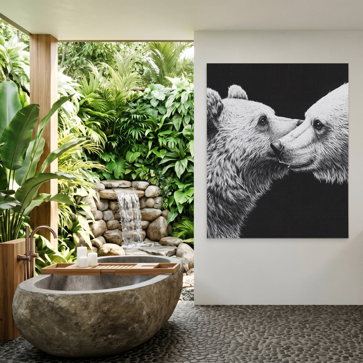 Bears Monochrome Embrace — Bears Monochrome Embrace Outdoor Bathroom Port 3