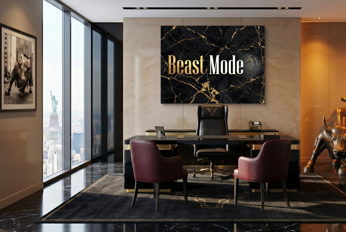 Beast Mode Golden — beast mode golden office with desk and chairs 2 1land flush print