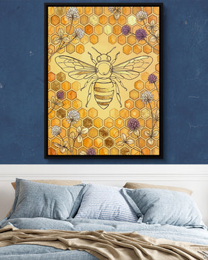 Bee Golden Honeycomb — bee golden honeycomb psd navy blue bedroom 1port framed black