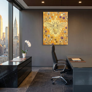 Bee Golden Honeycomb — bee golden honeycomb sq office view 1port flush print