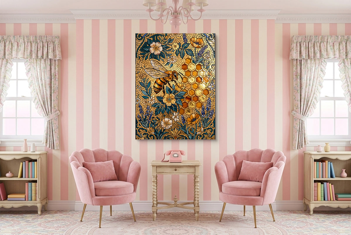 Bee Golden Mosaic — bee golden mosaic pink living room interior 1port flush print