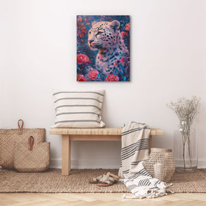 a painting of a snow leopard on a white wall