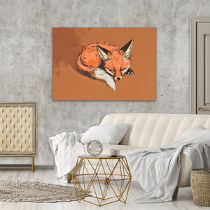 a living room with a couch and a painting of a fox on the wall