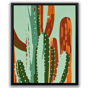 a painting of a cactus on a green background