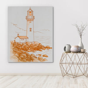 a painting of a lighthouse on a wall